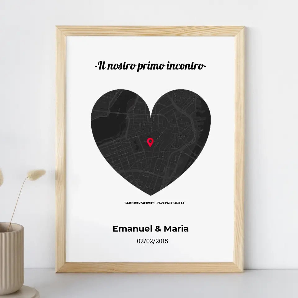 Quadro legno con mappa cuore personalizzabile 20x30