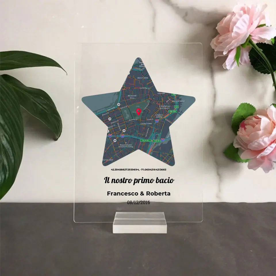 Targa con mappa stella personalizzabile 10cm x 15cm