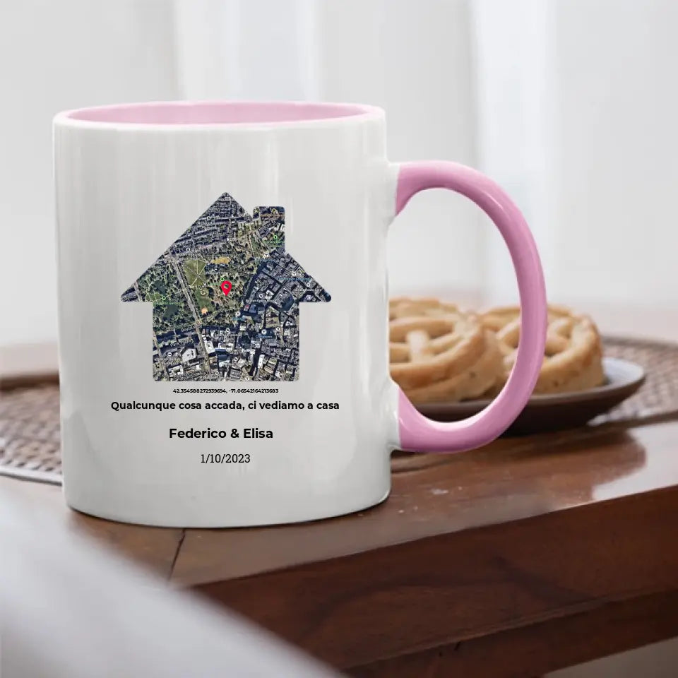 Tazza rosa con mappa casa personalizzabile