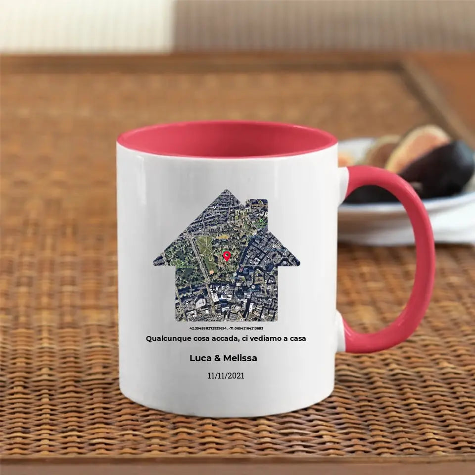 Tazza rossa con mappa casa personalizzabile