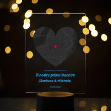 Carica l'immagine nel visualizzatore di Gallery, Targa con base led e mappa a cuore personalizzabile