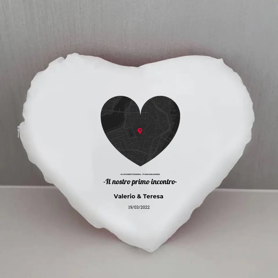 Cuscino a forma di cuore 35x35cm con mappa cuore personalizzabile