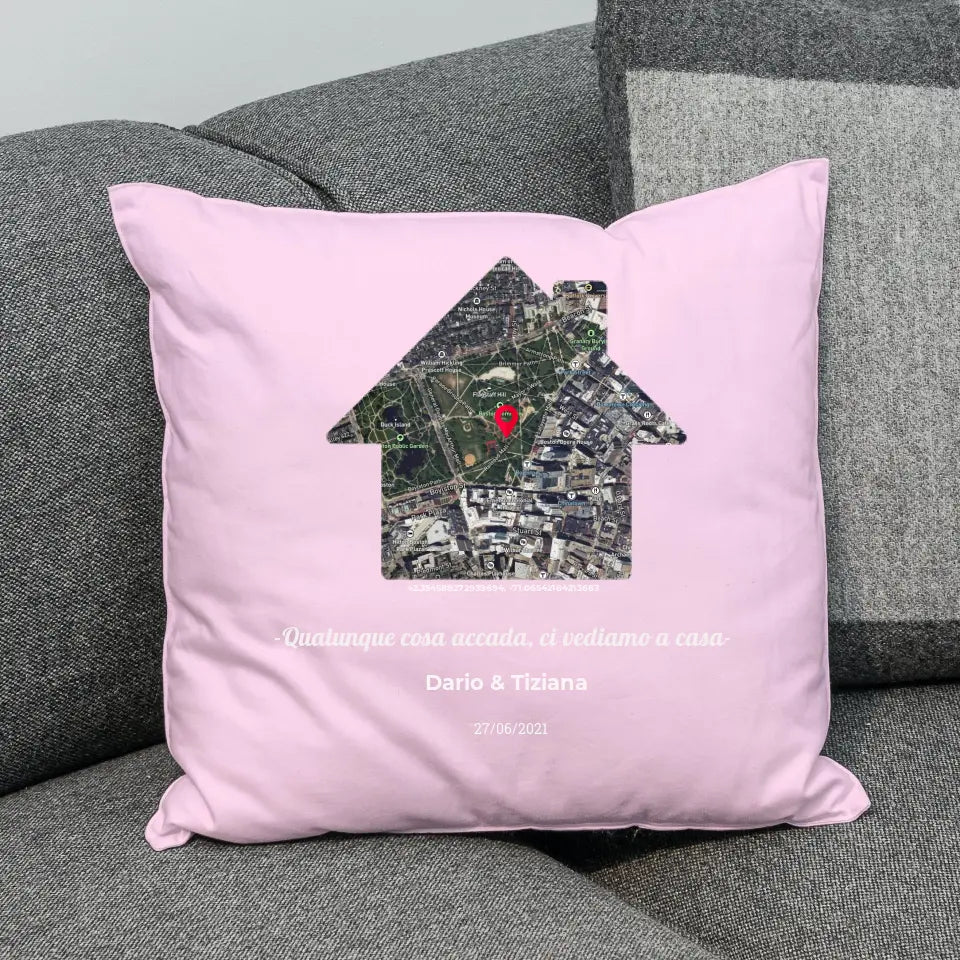 Cuscino rosa con mappa casa personalizzabile