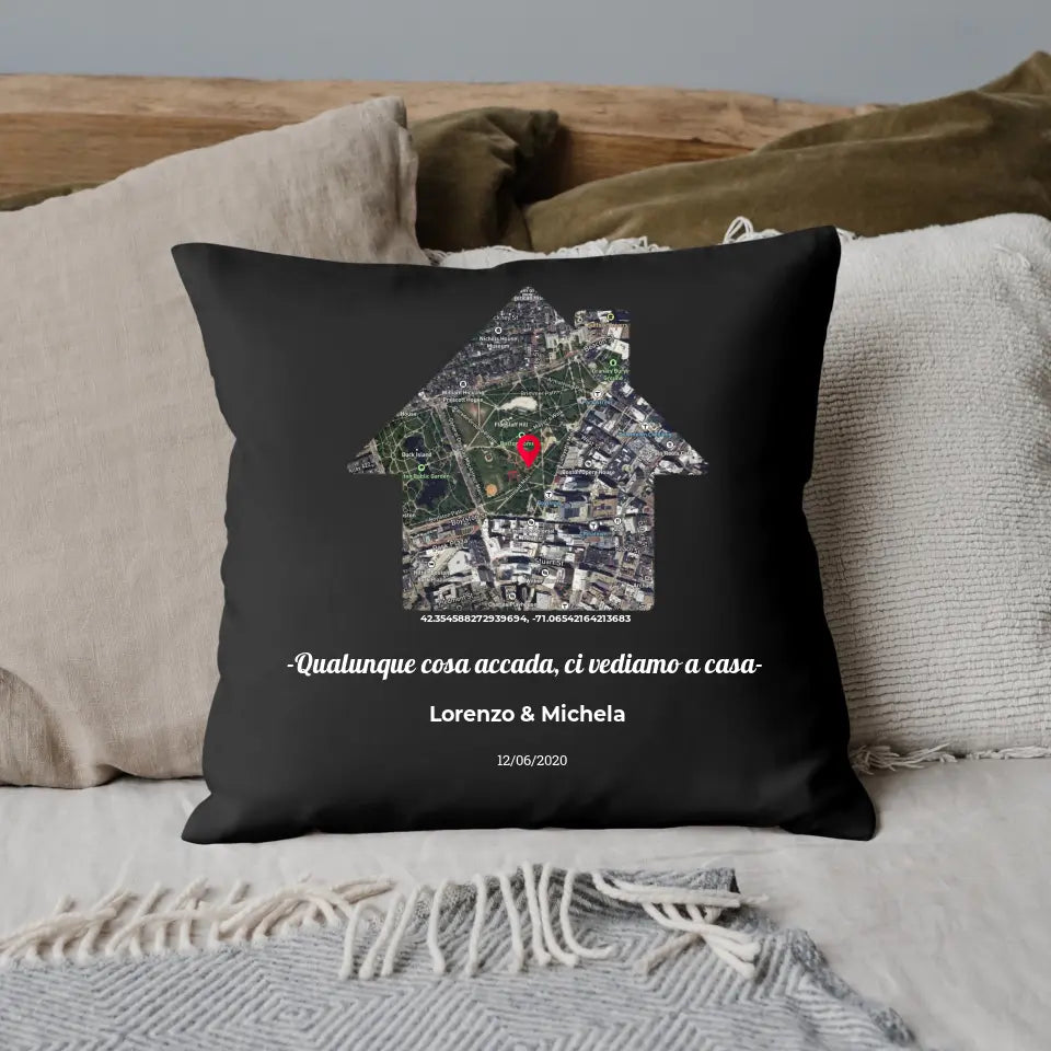 Cuscino nero con mappa casa  personalizzabile