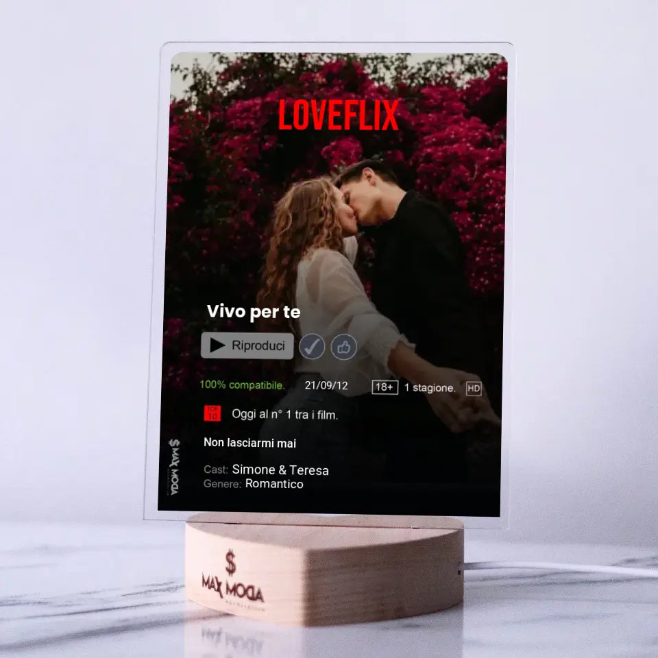 Targa Netflix con base a cuore led  personalizzabile