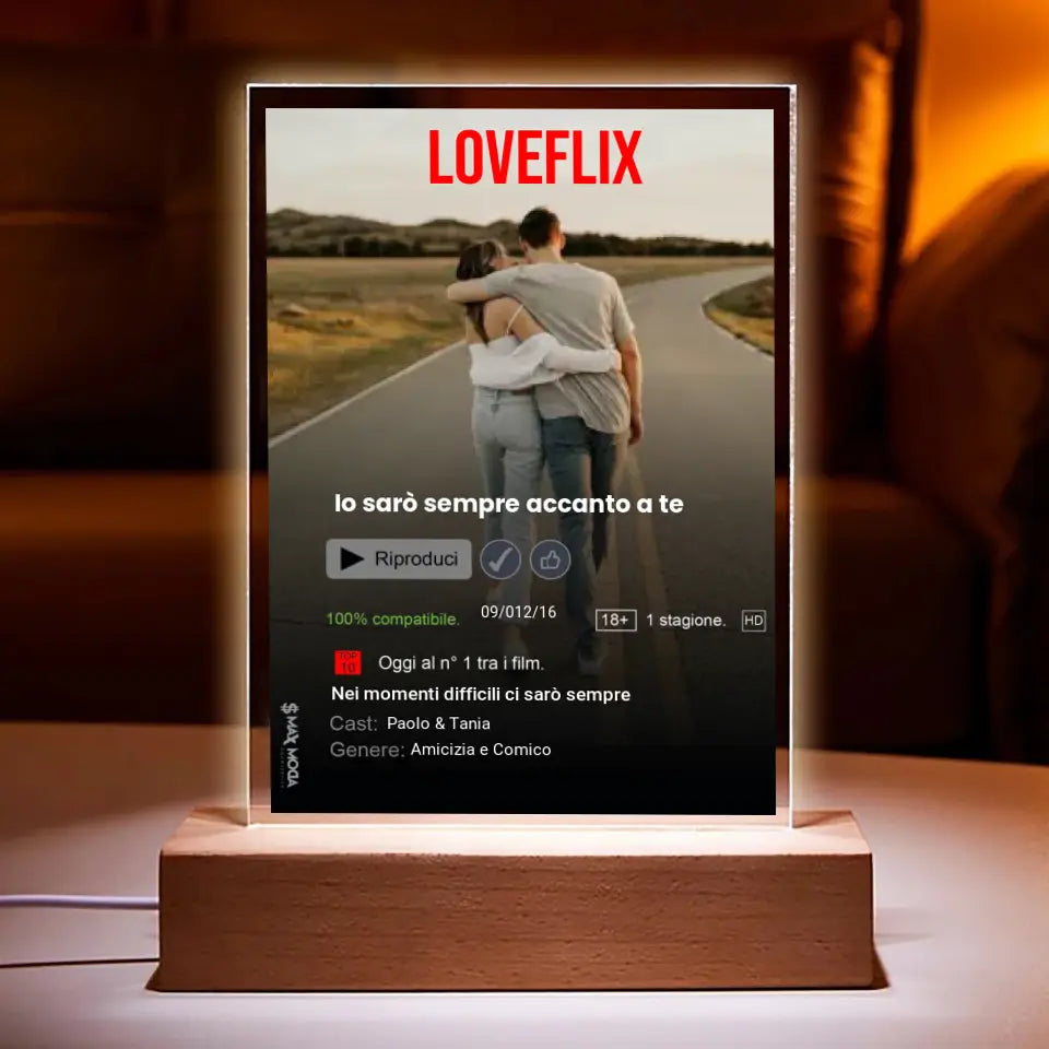 Targa Netflix con base in legno led personalizzabile