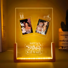 Carica l'immagine nel visualizzatore di Gallery, Targa con base in legno a led "Happy" personalizzabile 15cm x 20cm