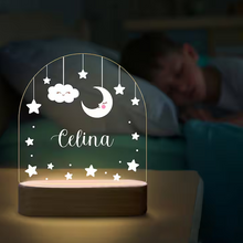 Carica l'immagine nel visualizzatore di Gallery, Targa con base in legno a led "Good Night" personalizzabile