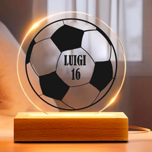 Carica l'immagine nel visualizzatore di Gallery, Targa tonda con base in legno a led "Calcio" personalizzabile