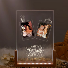 Carica l'immagine nel visualizzatore di Gallery, Targa con base in legno a led "Happy" personalizzabile 15cm x 20cm