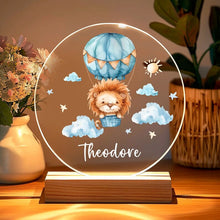 Carica l'immagine nel visualizzatore di Gallery, Targa tonda con base in legno a led "Leone" personalizzabile