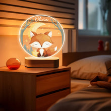 Carica l'immagine nel visualizzatore di Gallery, Targa tonda con base in legno a led "Volpe" personalizzabile