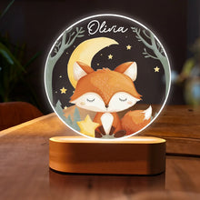 Carica l'immagine nel visualizzatore di Gallery, Targa tonda con base in legno a led "Volpe" personalizzabile