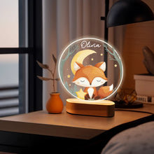 Carica l'immagine nel visualizzatore di Gallery, Targa tonda con base in legno a led "Volpe" personalizzabile