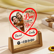 Carica l'immagine nel visualizzatore di Gallery, Targa "Love You" con base in legno a led e codice spotify con foto personalizzabile 15cm x 20cm