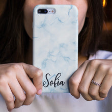 Carica l'immagine nel visualizzatore di Gallery, Cover protection "LightBlue Marmo" con nome personalizzabile