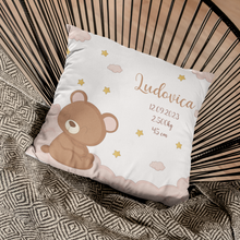 Carica l'immagine nel visualizzatore di Gallery, Cuscino 40x40 Nascita Bimba "Orsetto" personalizzabile