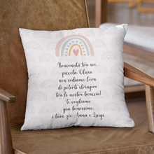 Carica l'immagine nel visualizzatore di Gallery, Cuscino 40x40 Nascita Bimba personalizzabile
