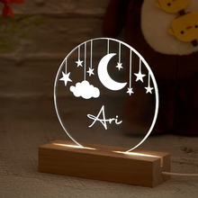 Carica l'immagine nel visualizzatore di Gallery, Targa tonda con base in legno a led "Stelle" personalizzabile