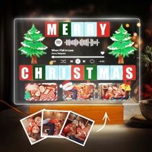 Carica l'immagine nel visualizzatore di Gallery, Targa "Merry Christmas" con base a led in legno e codice spotify con foto personalizzabile 20cm x 15cm