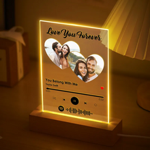 Carica l'immagine nel visualizzatore di Gallery, Targa "Love you" con base in legno a led e codice spotify 15cmx20cm personalizzabile