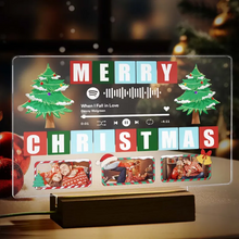 Carica l'immagine nel visualizzatore di Gallery, Targa "Merry Christmas" con base a led in legno e codice spotify con foto personalizzabile 20cm x 15cm