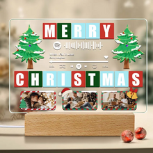 Carica l'immagine nel visualizzatore di Gallery, Targa "Merry Christmas" con base a led in legno e codice spotify con foto personalizzabile 20cm x 15cm