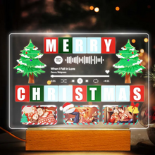 Carica l'immagine nel visualizzatore di Gallery, Targa "Merry Christmas" con base a led in legno e codice spotify con foto personalizzabile 20cm x 15cm