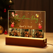 Carica l'immagine nel visualizzatore di Gallery, Targa "Christmas Day" con base a led in legno e codice spotify con foto personalizzabile 20cm x 15cm