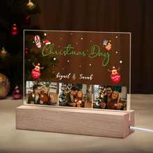 Carica l'immagine nel visualizzatore di Gallery, Targa "Christmas Day" con base a led in legno e codice spotify con foto personalizzabile 20cm x 15cm
