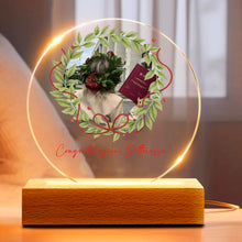 Carica l'immagine nel visualizzatore di Gallery, Targa tonda con base in legno a led "Laurea" personalizzabile