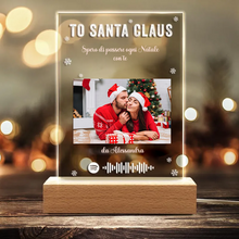 Carica l'immagine nel visualizzatore di Gallery, Targa "Santa Claus" con base in legno a led e codice spotify 15cmx20cm personalizzabile