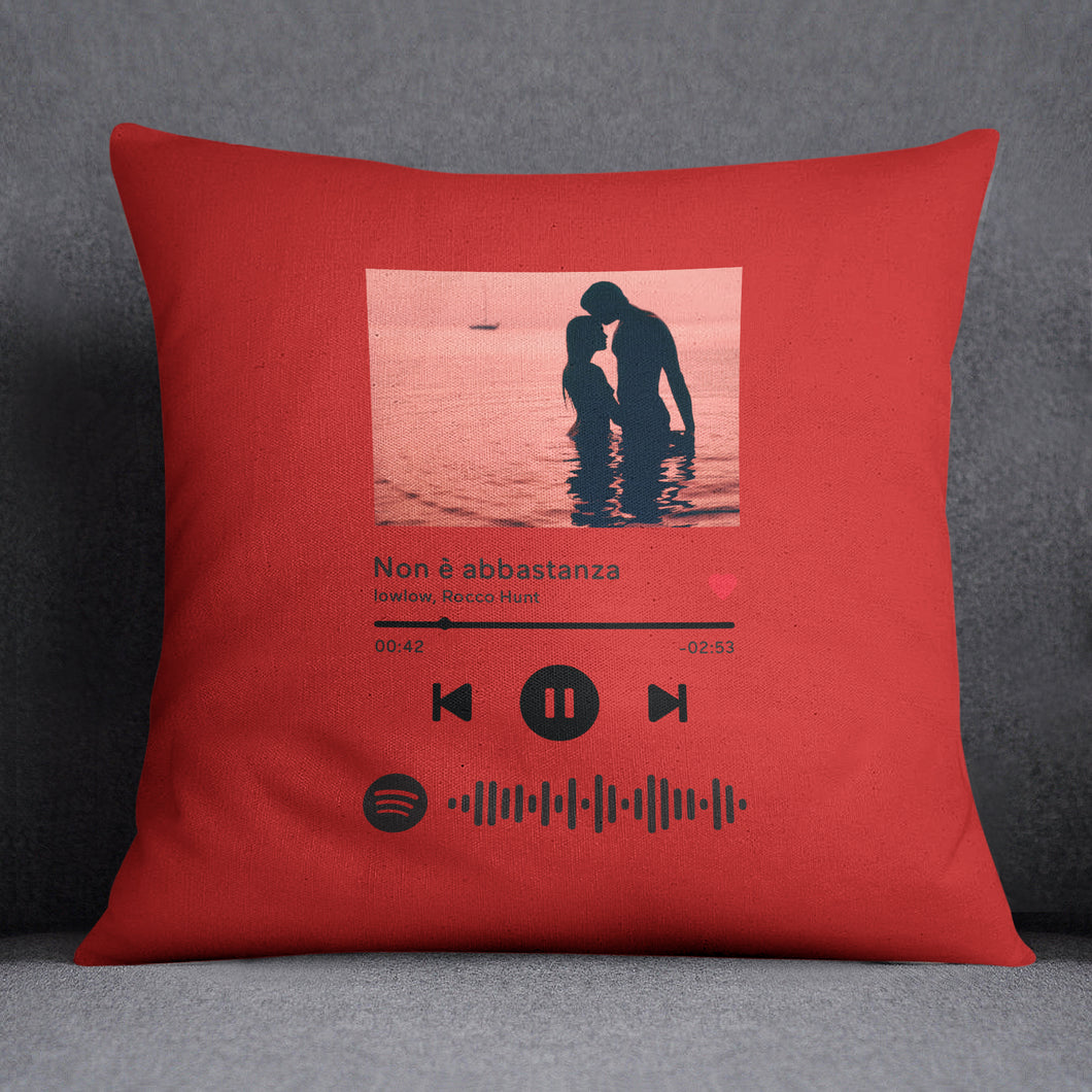 Cuscino rosso con codice spotify e foto personalizzabile 40 cm x 40 cm