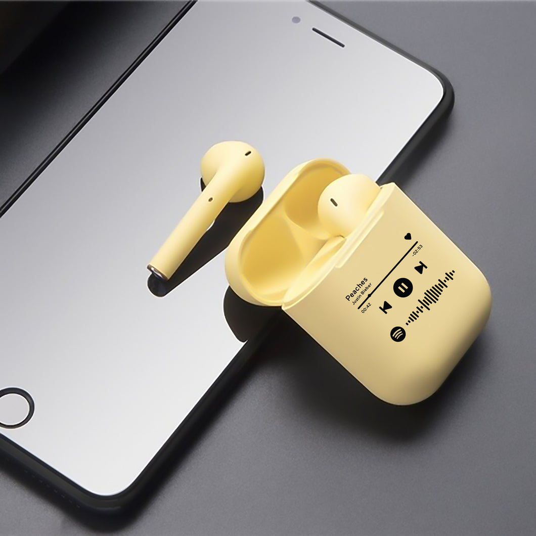 Cuffie Bluetooth giallo pastello con codice spotify personalizzabile