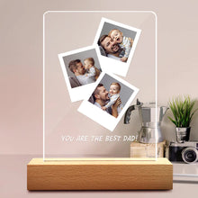 Carica l'immagine nel visualizzatore di Gallery, Targa con base in legno a led con dedica e foto polaroid personalizzabili 15cm x 20cm