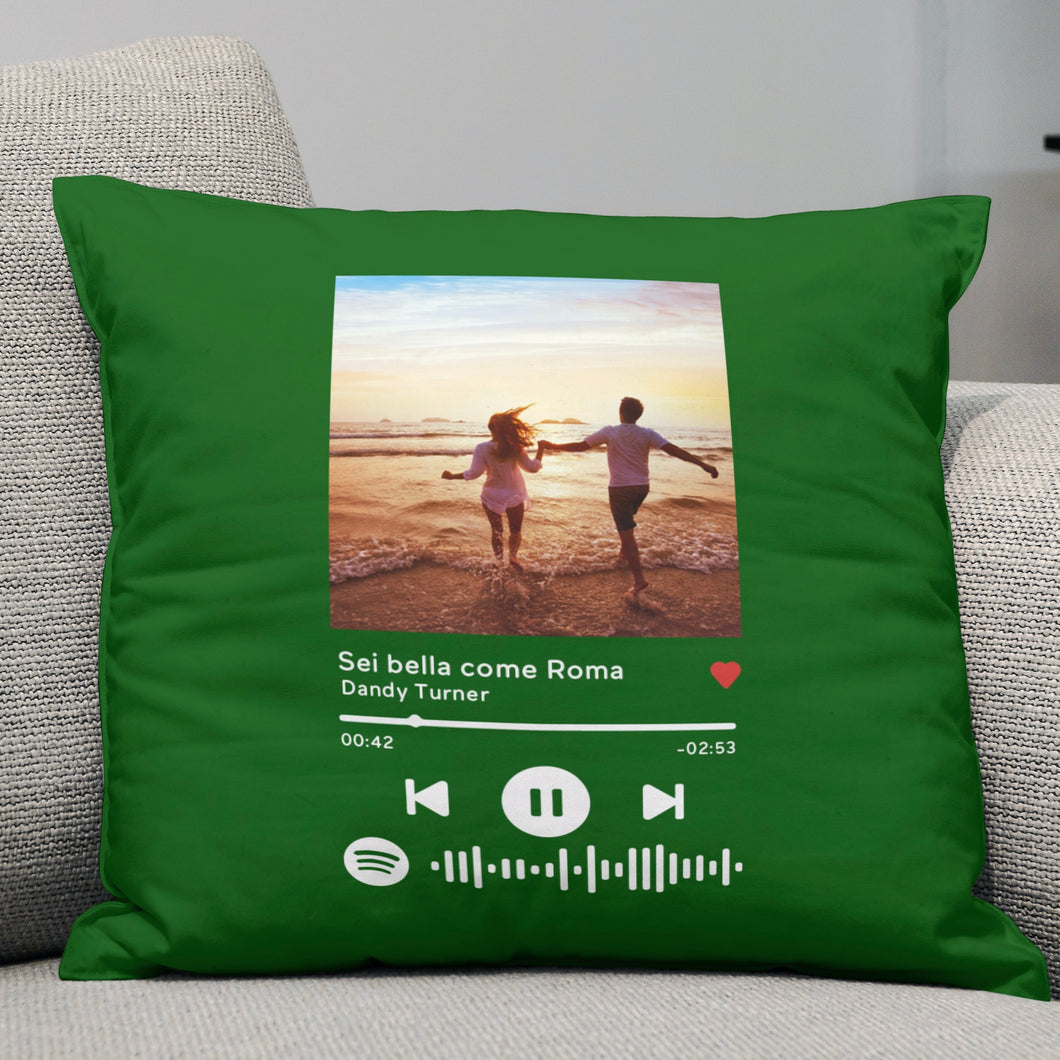 Cuscino verde con codice spotify e foto personalizzabile 40 cm x 40 cm