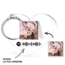 Carica l'immagine nel visualizzatore di Gallery, Portachiavi a forma di cuore con codice spotify e foto personalizzabile 5cm x 4cm