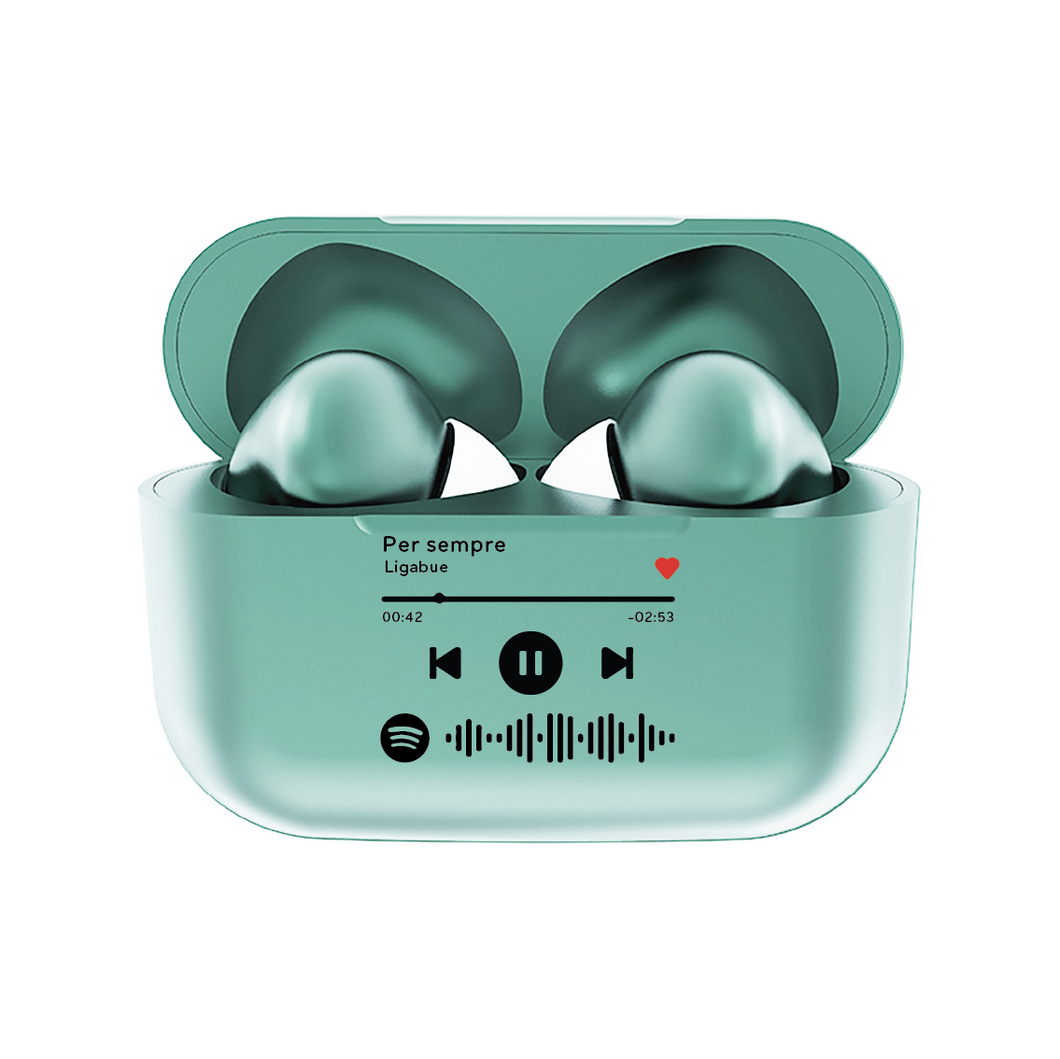 Cuffie Pro Bluetooth verde pastello con codice spotify personalizzabile
