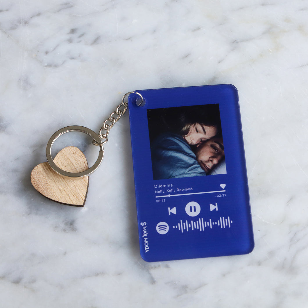 Portachiavi blu con codice Spotify e foto personalizzabile 8,5 x 5,5 cm