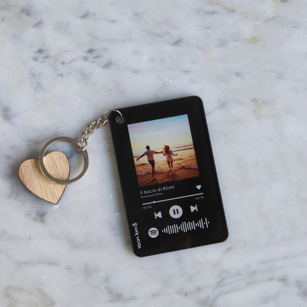 Portachiavi nero con codice Spotify e foto personalizzabile 8,5 x 5,5 cm