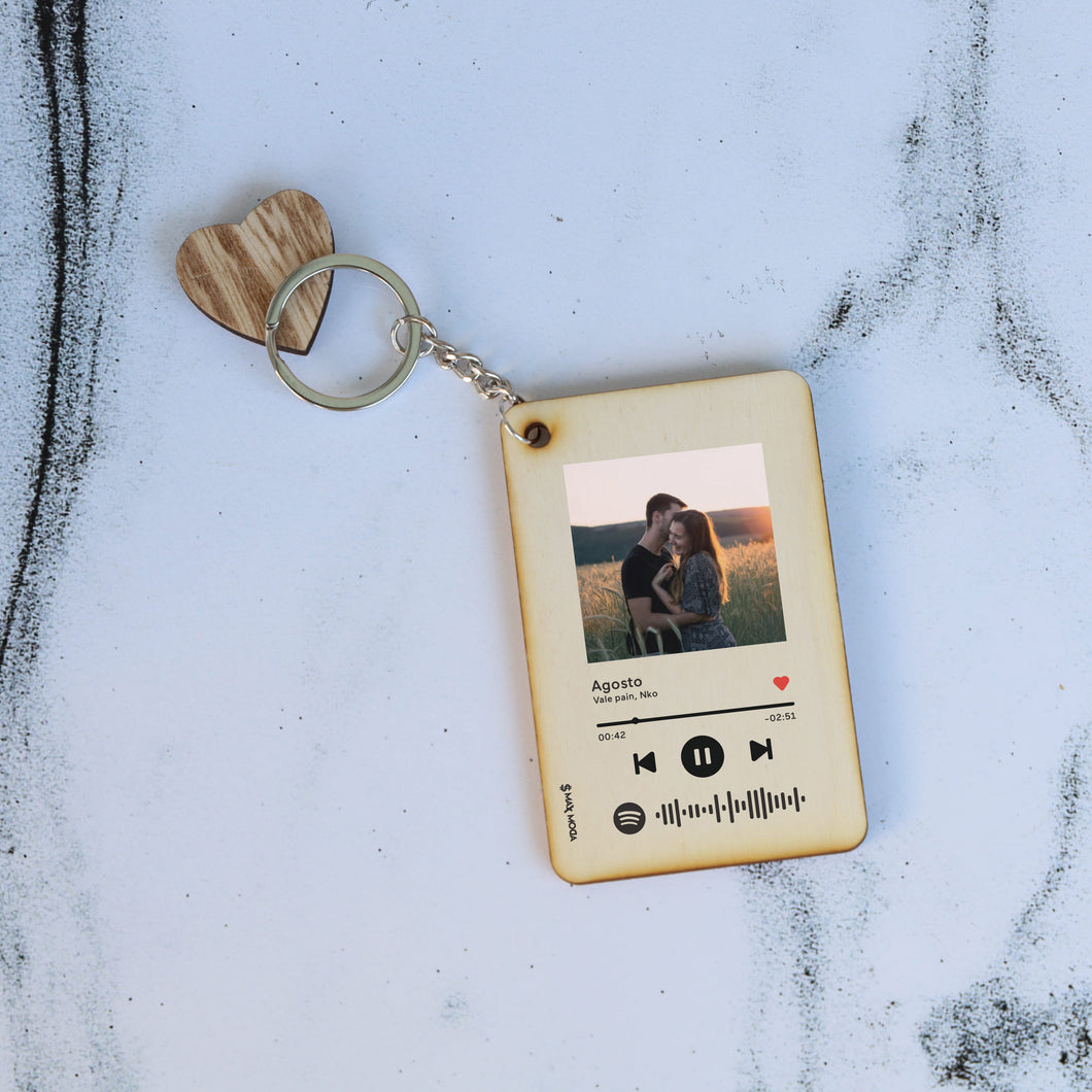 Portachiavi in legno con codice Spotify e foto personalizzabile 8,5 x 5,5 cm
