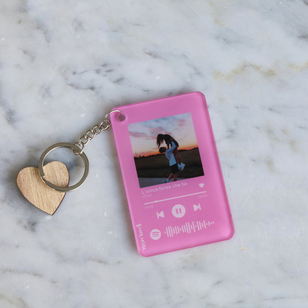 Portachiavi rosa con codice Spotify e foto personalizzabile 8,5 x 5,5 cm