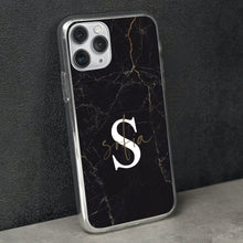 Carica l'immagine nel visualizzatore di Gallery, Cover protection "Dark Marmo" con lettere personalizzabili