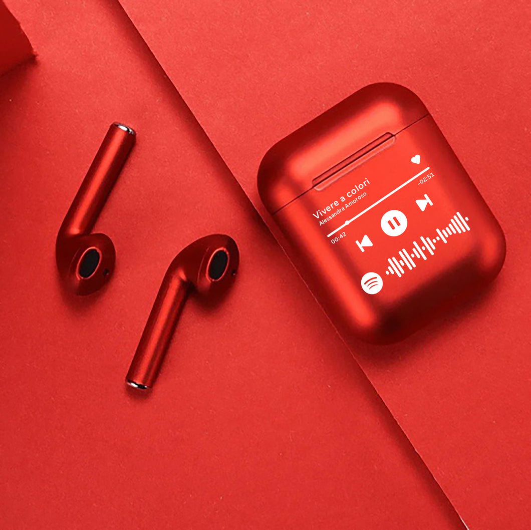Cuffie Bluetooth rosso perlato con codice spotify personalizzabile