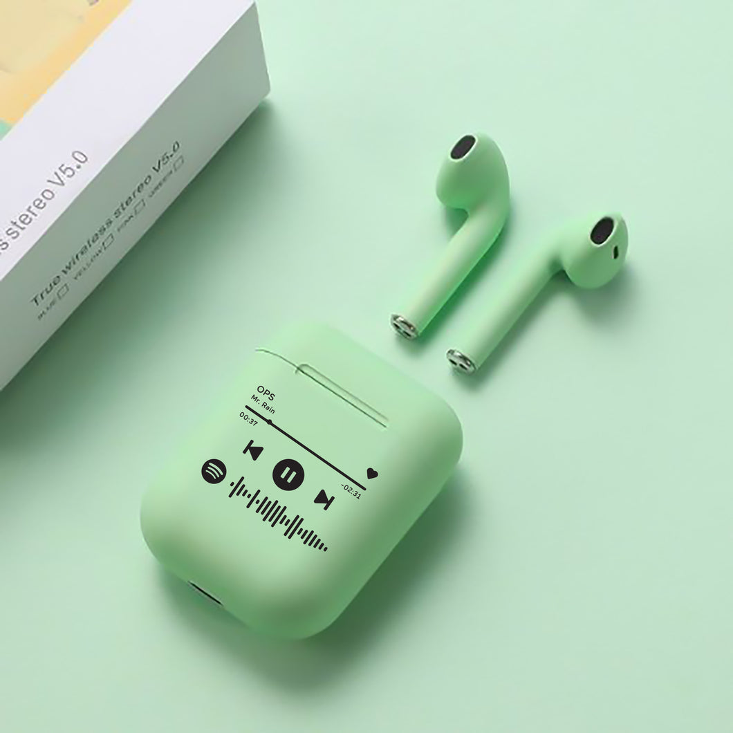 Cuffie Bluetooth verde pastello con codice spotify personalizzabile