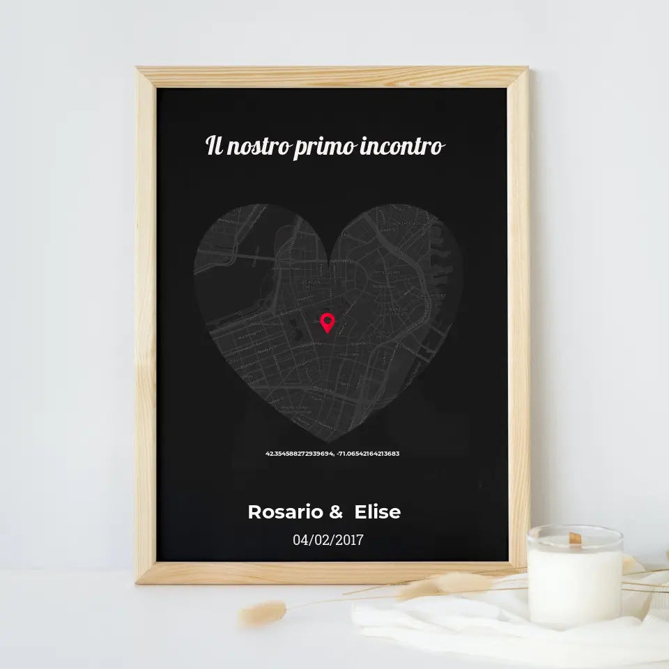 Quadro legno con mappa cuore personalizzabile 20x30