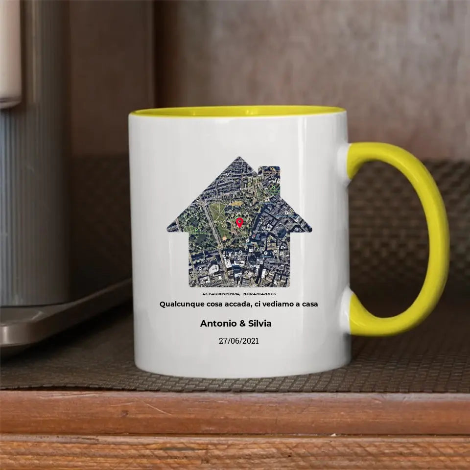 Tazza gialla con mappa casa personalizzabile