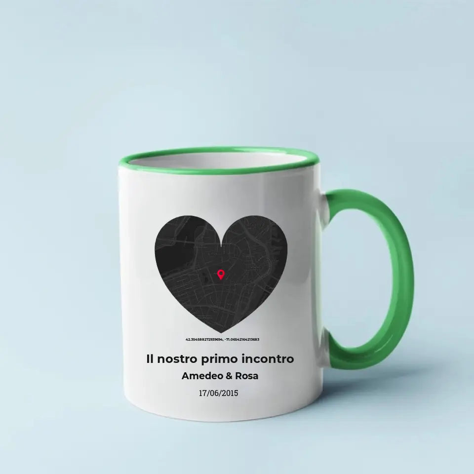 Tazza verde con mappa cuore personalizzabile