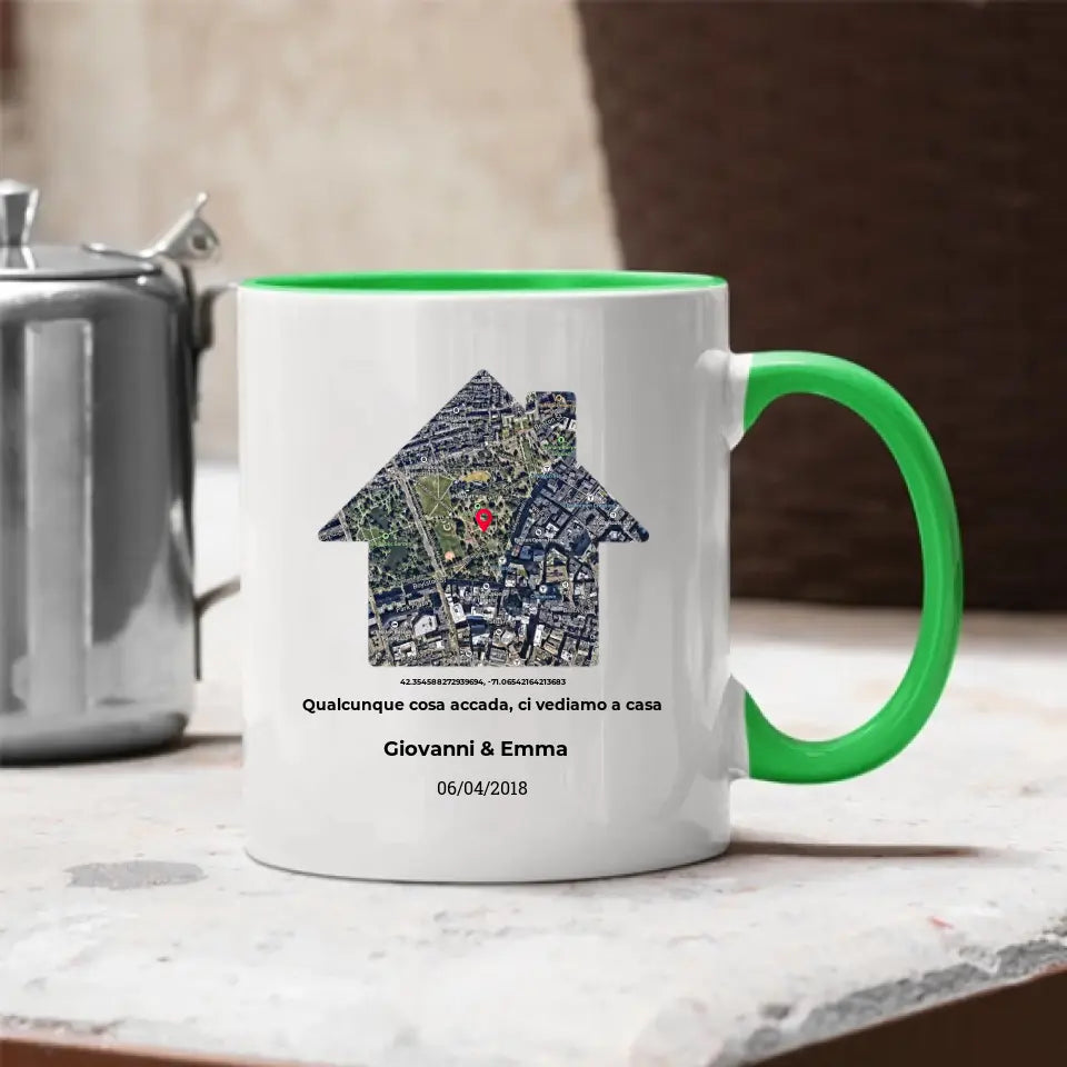 Tazza verde con mappa casa personalizzabile