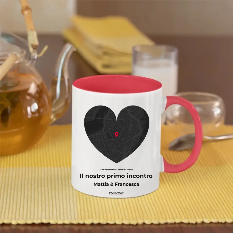 Tazza rossa con mappa cuore personalizzabile